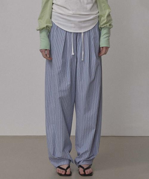 Bed To Go Pintuck Pants Blue Stripe