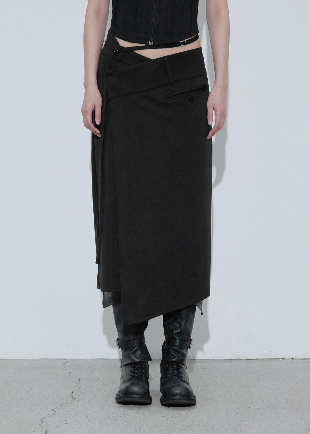 BELTED JERSEY SKIRT, BLACK