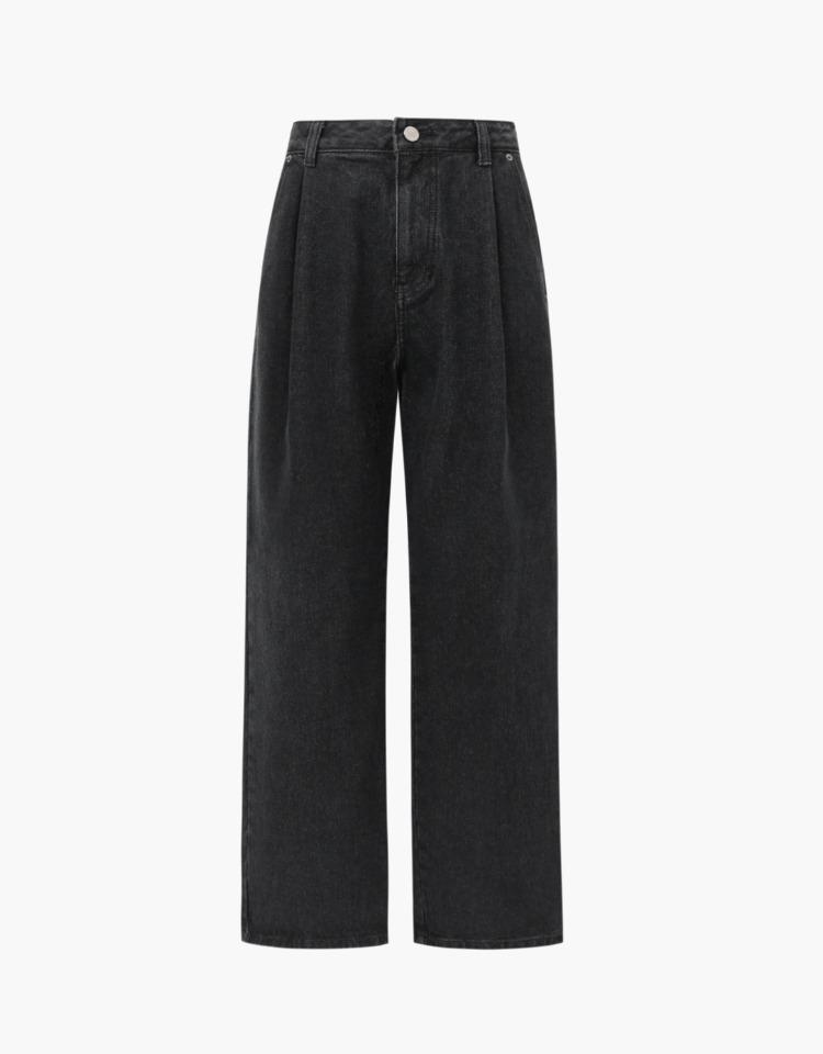pintuck wide denim pants - dark gray
