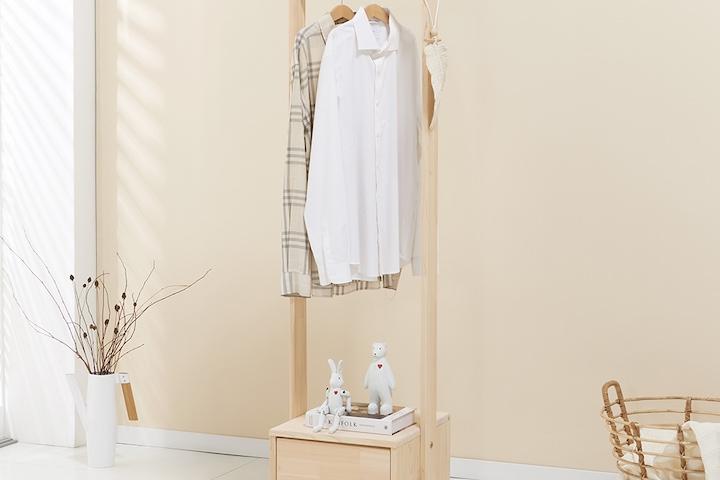 편백 원목 미니 이동식 행거 400