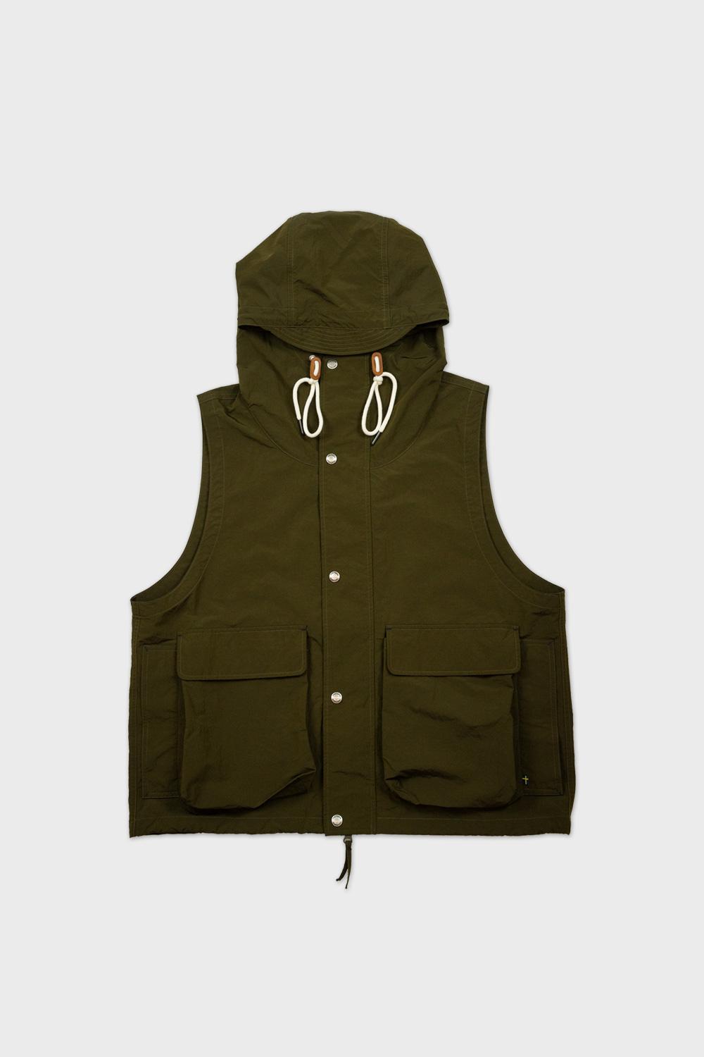 Nylon Rip Hoodie Vest Olive