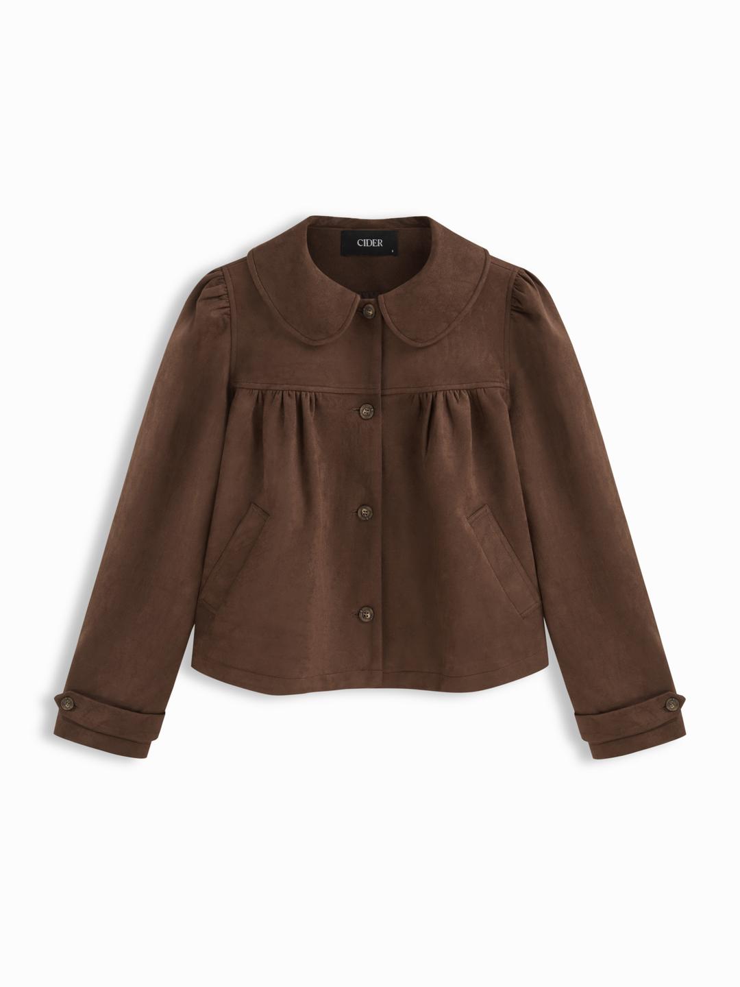 Suede Peter Pan Collar Ruched Jacket