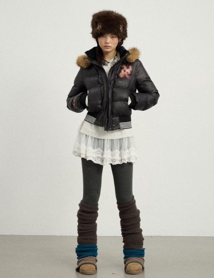 Achihara 퍼프 퍼 후드 코튼 숏 패딩 (3color)