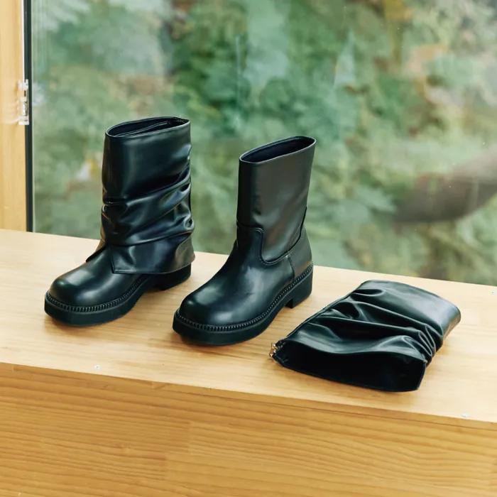 2Colors_2WAY 볼드 라운드 토우 청키 워머 부츠 I KM431