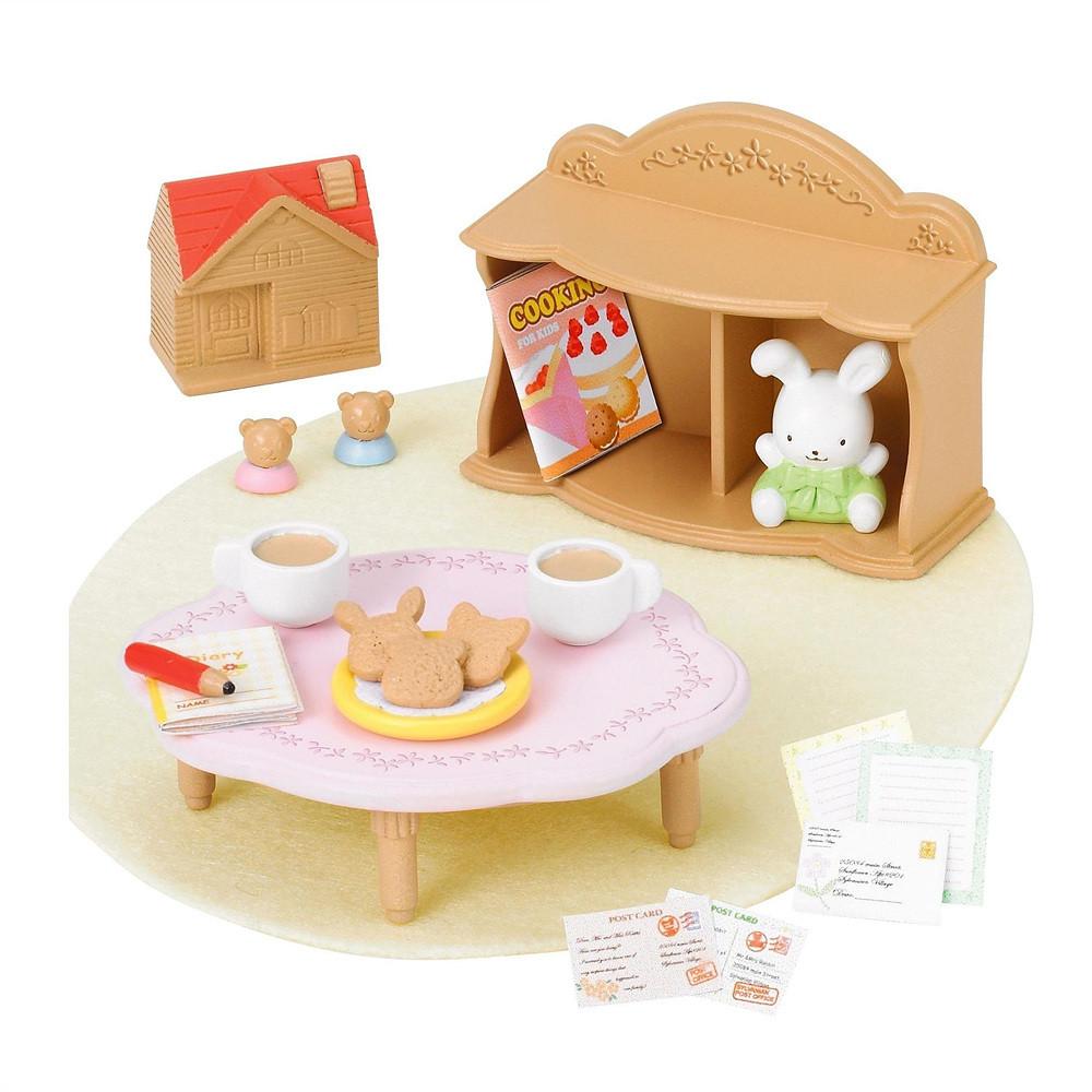 실바니안 패밀리 가구 어린이 테이블 세트 차 쿠키 책상 책장 작은 인형 놀이 공부방 소품