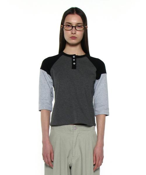 PWC 헨리넥 쓰리쿼터 슬리브 티_차콜 멜란지