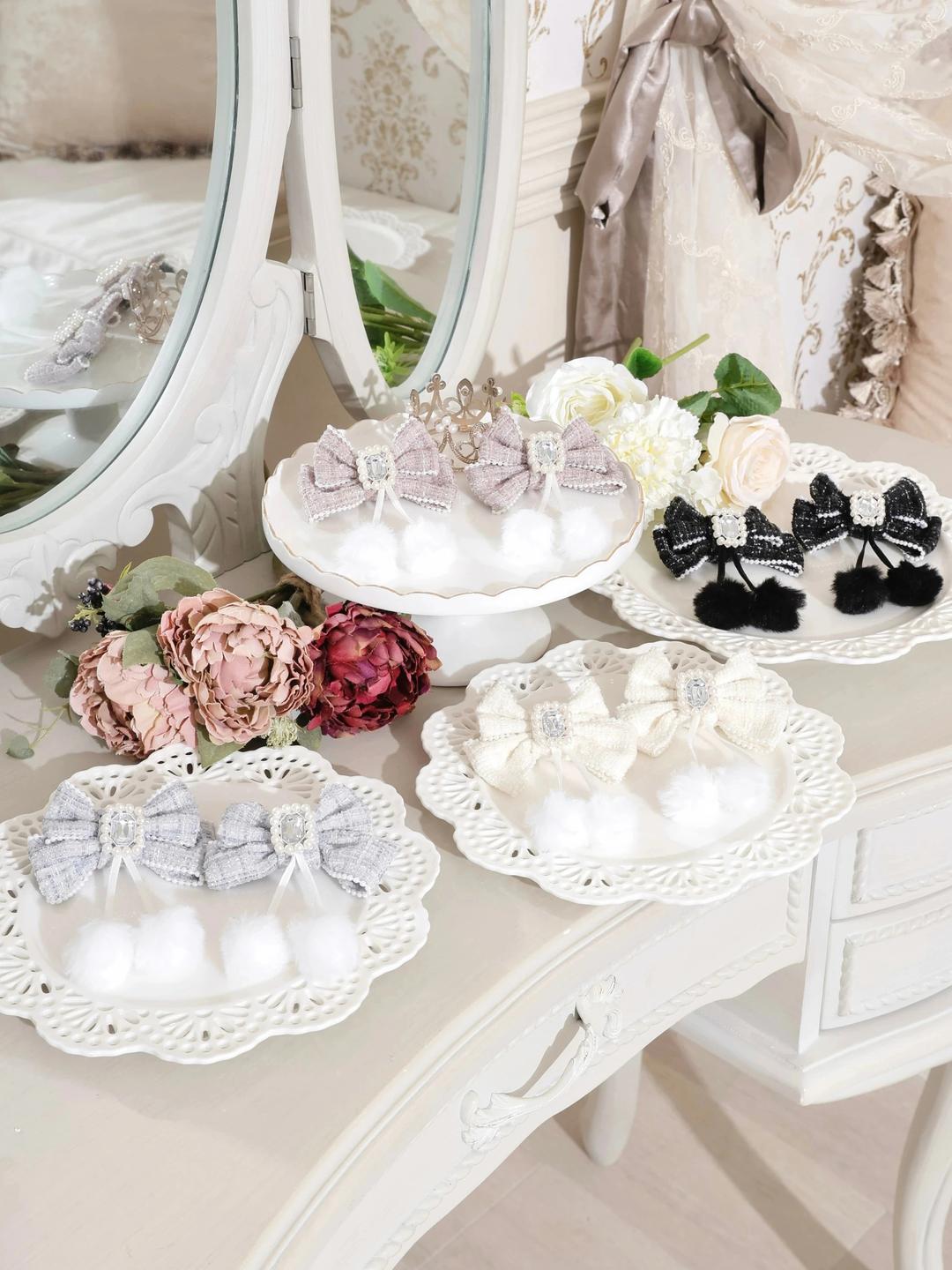 ツイードリボンぽんぽんツインテールクリップ