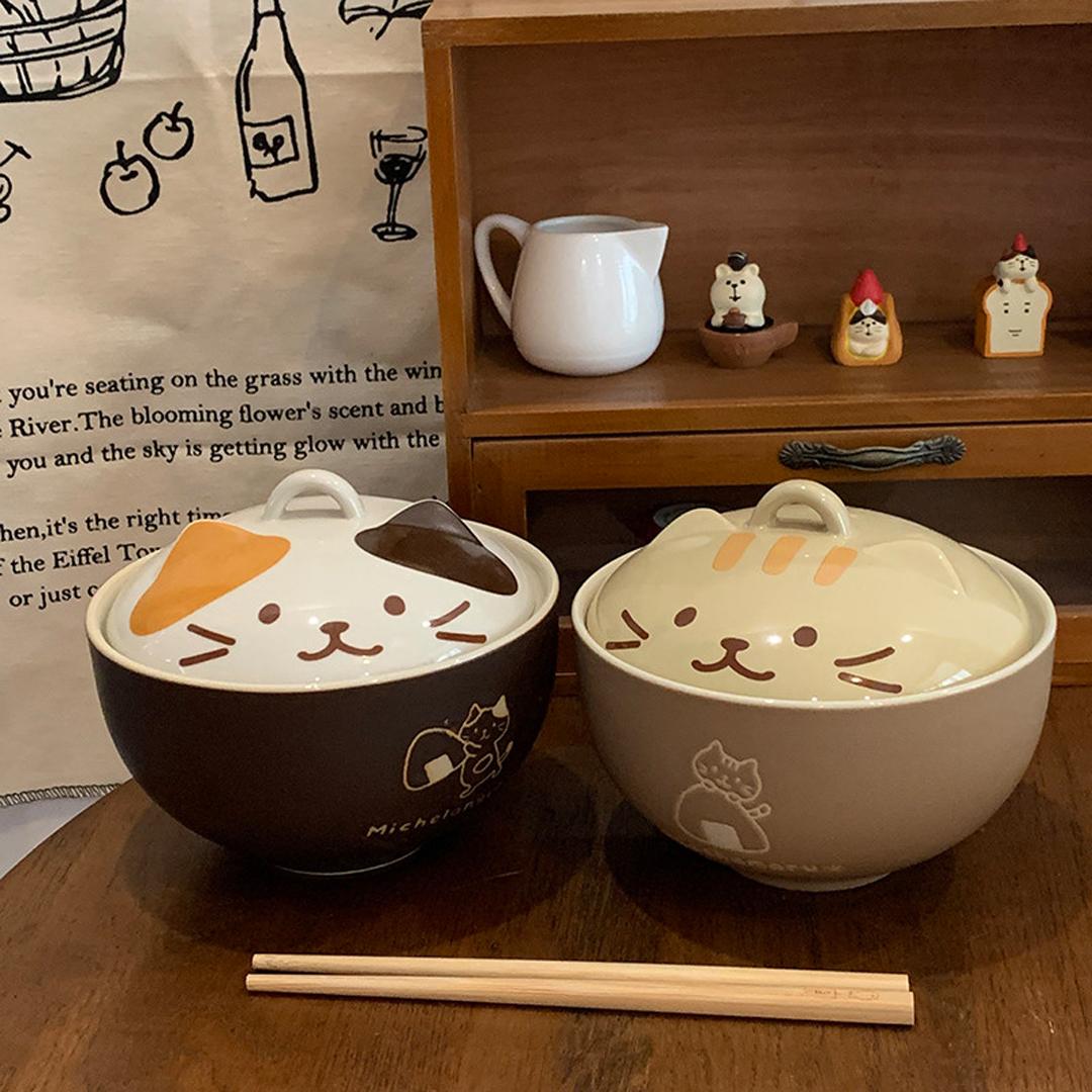 2color 귀여운 고양이 뚜껑 라면 덮밥 보울 그릇