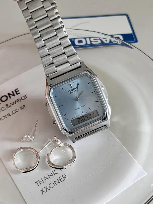 재입고 준비중 카시오 아쿠아 블루 남녀 공용 메탈밴드 전자 손목시계 AQ-230A-2A1