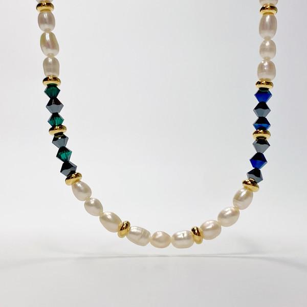 Freshwater Pearl + Crystal Bead Necklace