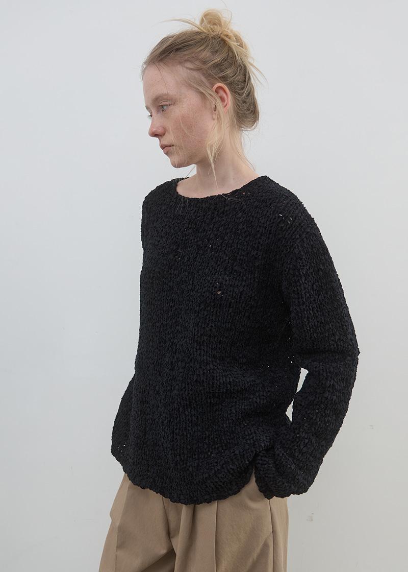 TEXTURED TAPE KNIT SWEATER IN BLACK