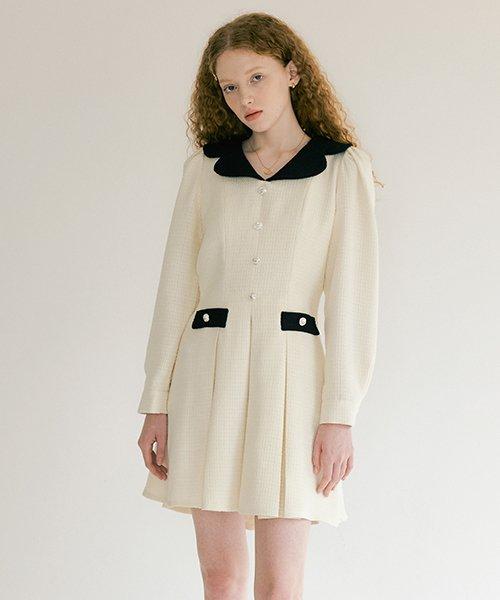 OLIVIA TWEED BUTTON DRESS - IVORY