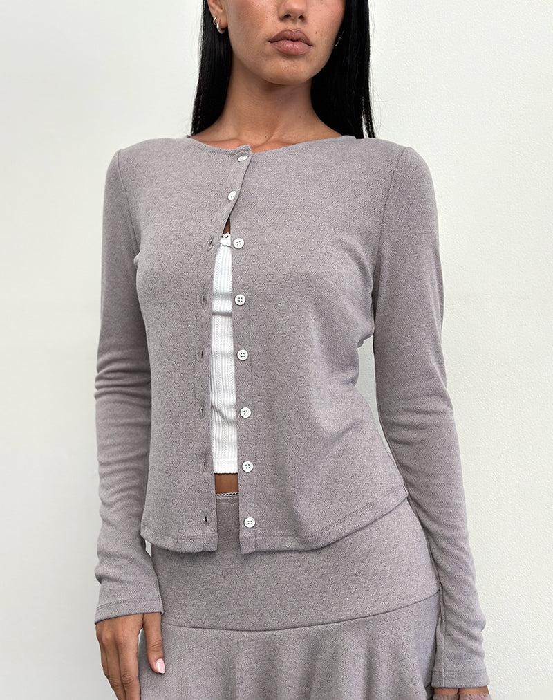 Rhea Cardigan in Pointelle Brown - XL