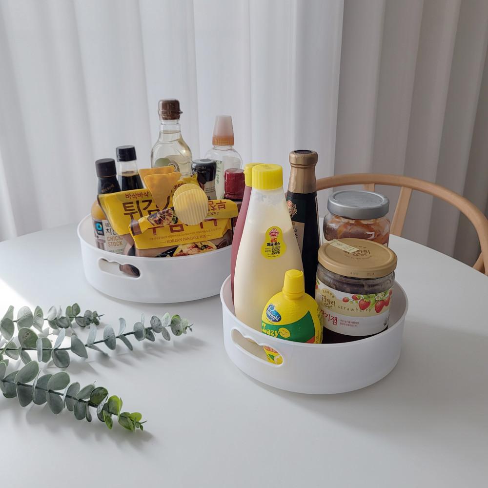 화이트 원형 회전 트레이 2사이즈(소형/대형) 소품 잡동사니 화장대 주방 욕실 정리