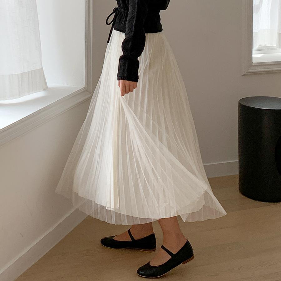 아더먼데이 [💞양면/밴딩] 로맨틱플리츠 샤 쉬폰스커트 하객룩 발레코어 여리핏 레이스 쉬폰 봄신상 봄스커트 연말룩 파티룩 모임룩