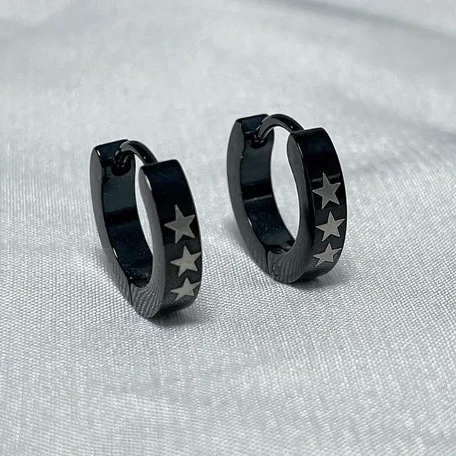 블랙 쓰리 스타 별 원터치 링 피어싱 링 귀걸이