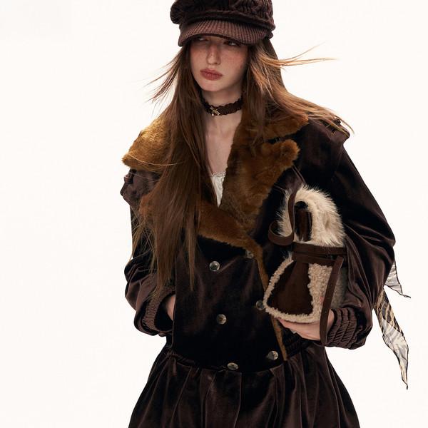 Velvet Fur-Peplum Mini Dress