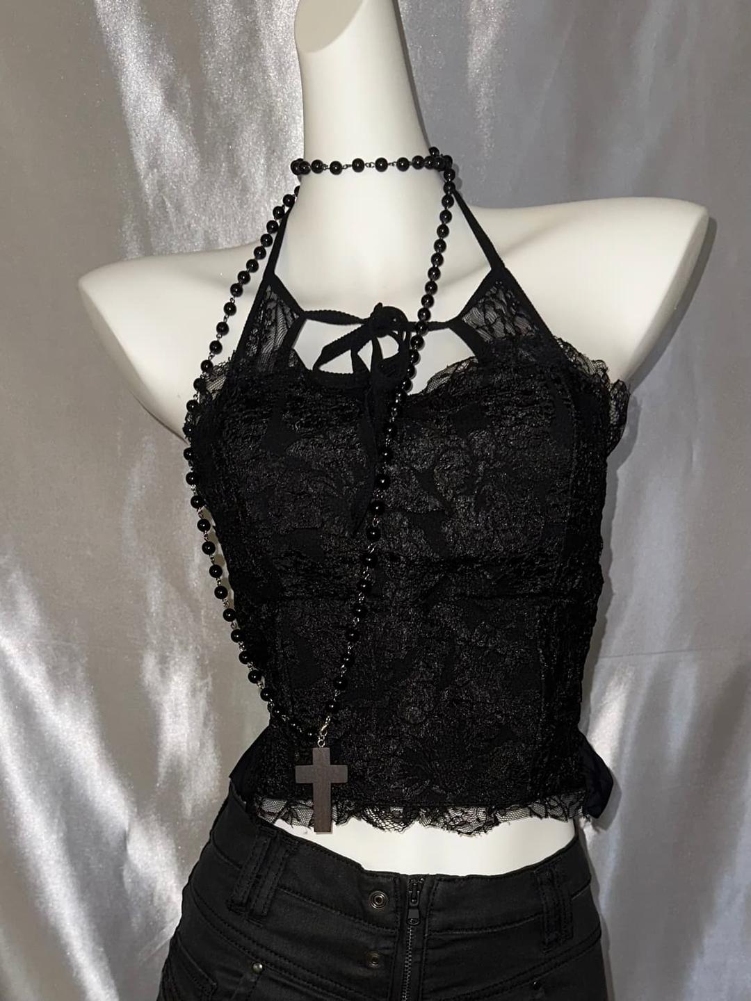 flower lace halter cap sleeveless | 후루츠패밀리