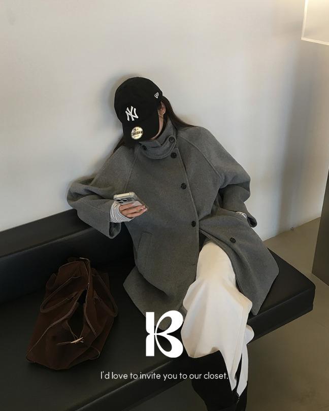 베이델리 [당일출고][MADE/울40%]홀스 하이넥 미디 코트