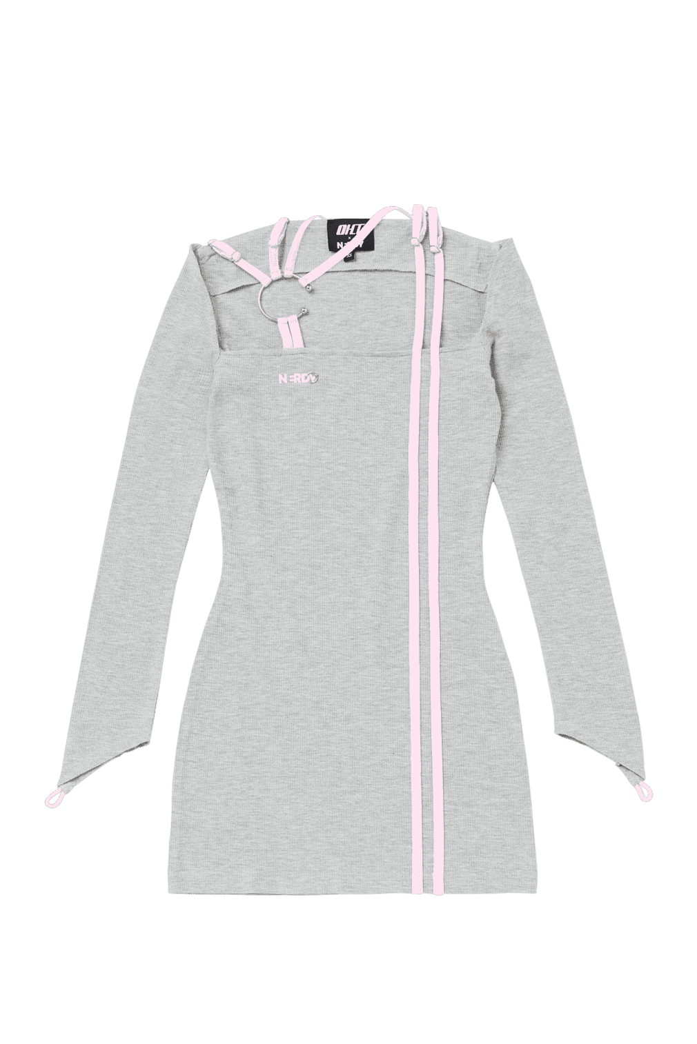 GRAY C-BARBELL STRAPPY MINI DRESS - XS