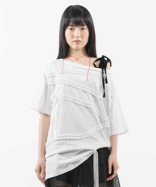 LACE STRAP OVERSIZED T-SHIRT [WHITE]