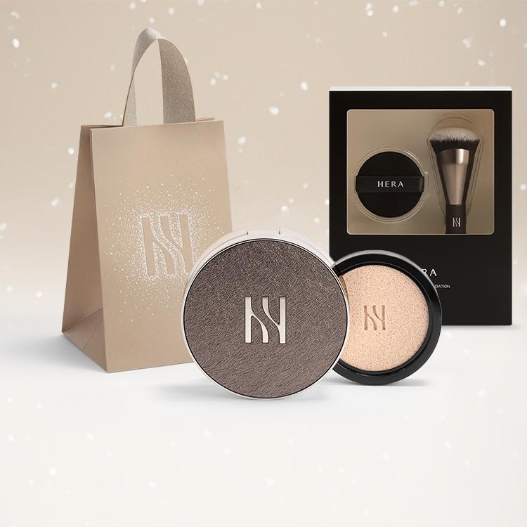 [각인/홀리데이] "메탈릭 레더 케이스" 블랙 쿠션 파운데이션(+퍼프 2매&브러쉬 증정)