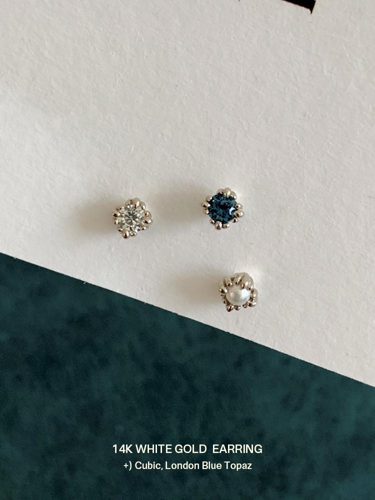 14k 클래식 큐빅 귀걸이 무도금 화이트골드