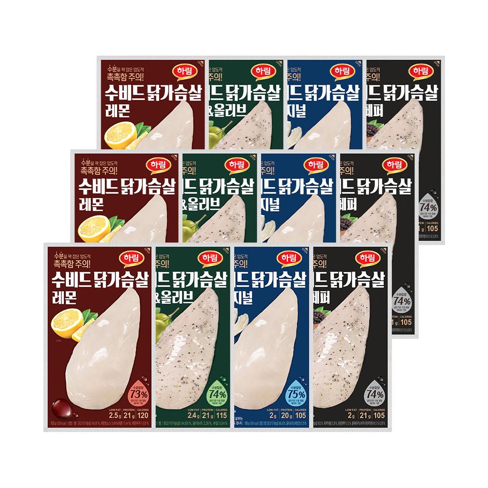 하림 냉장 수비드 닭가슴살 4종 12팩 혼합 패키지 [원산지:상세설명참조]