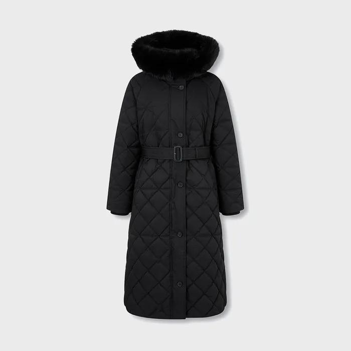 폭스 퍼 후드 다이아 퀼팅 롱 다운 자켓_블랙 7255417115