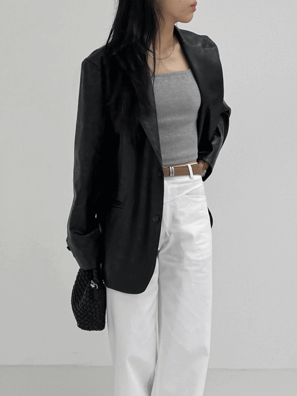 [비건레더] 너드 루즈핏 싱글 레더 자켓