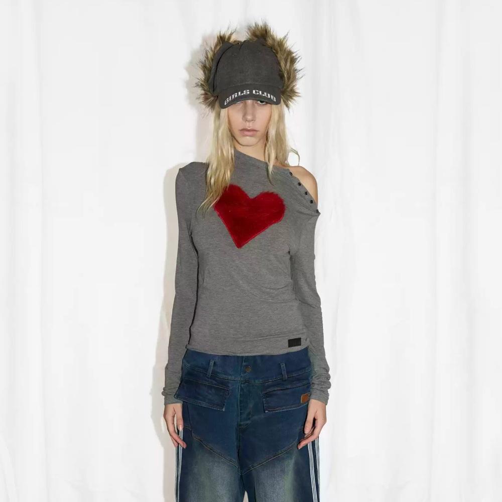 24ans 터틀넥 어깨트임 슬림 티셔츠 퍼 하트 베이직 이너