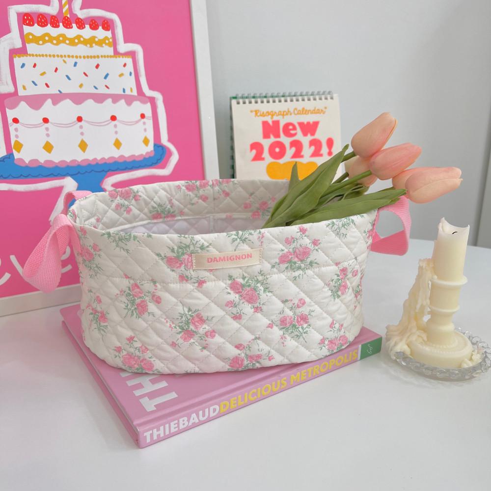 플라워누빔바구니 / 누빔바구니 인테리어소품 방꾸미기 누빔바구니