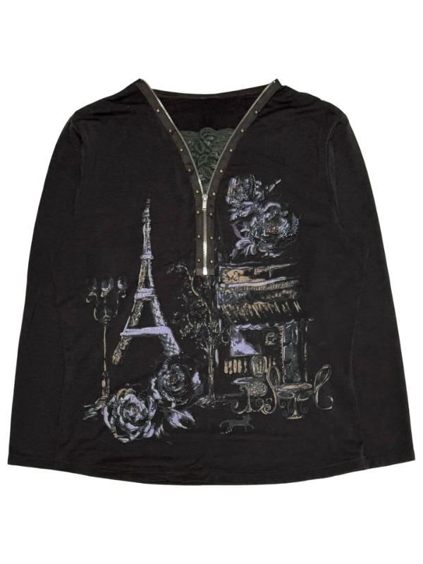 Beads design half zip-up top