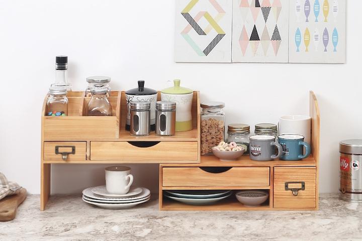 엘리자 원목 식탁 정리함 약통 영양제 보관함 길이조절 주방 선반 수납장 티백 커피 수납함