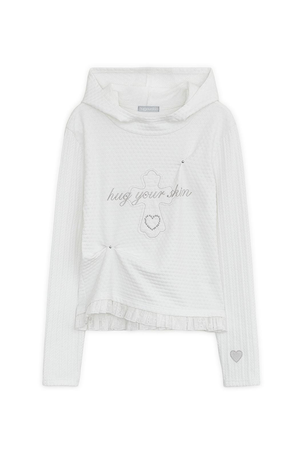 Lace cross patch hoodie (White)