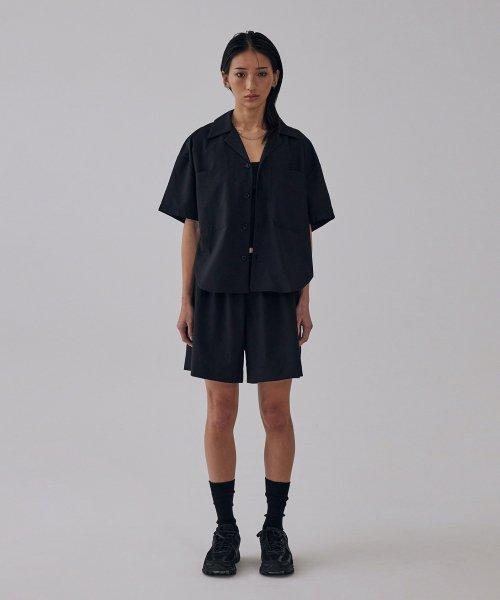 Banding Half Pajama Set-up Shirts [ Black ]