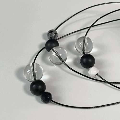 실크 줄 백수정 오닉스 마노 볼 스톤 원석 블랙 실 목걸이