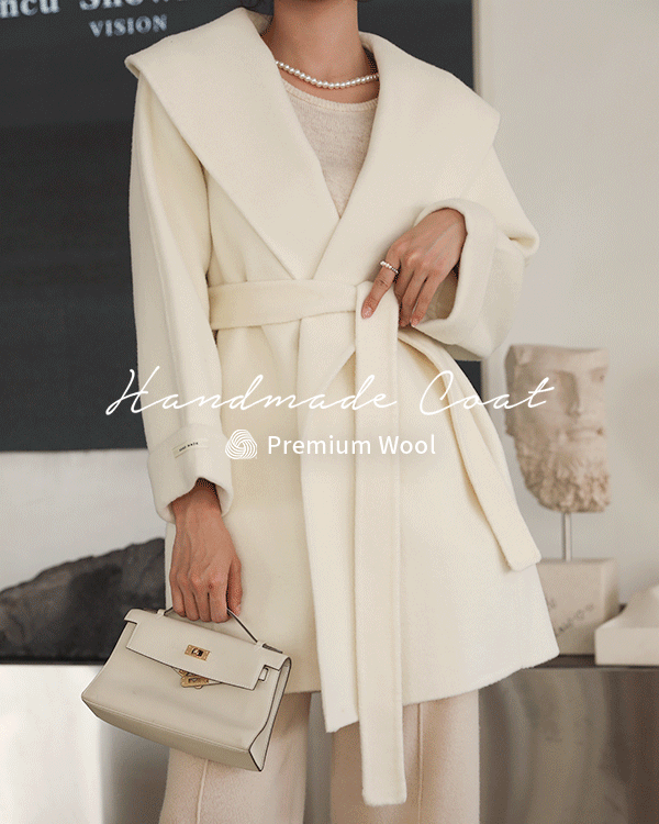 [양모100%]린 오버 숄 핸드메이드 울 코트