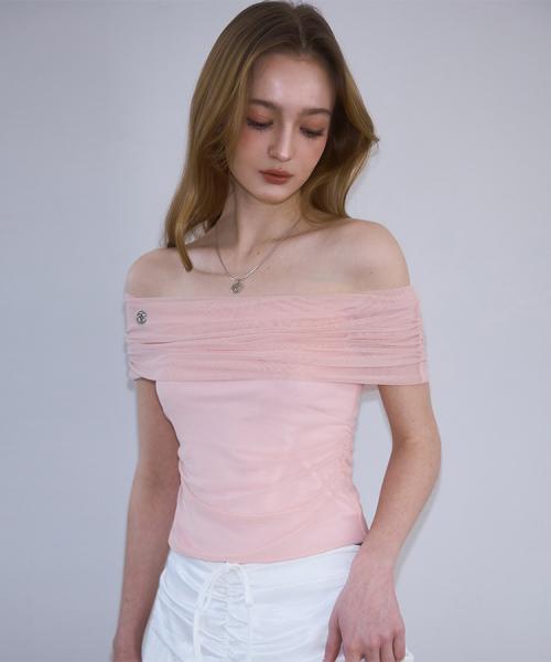 Sha Layered Off Shoulder T-shirt [Pink]