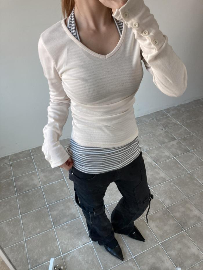 Button V-Neck Top