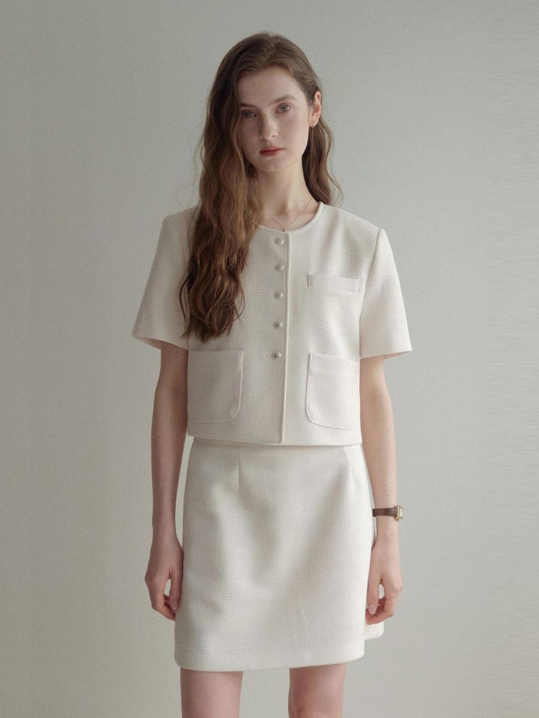 esy round tweed Crop jacket (ivory)