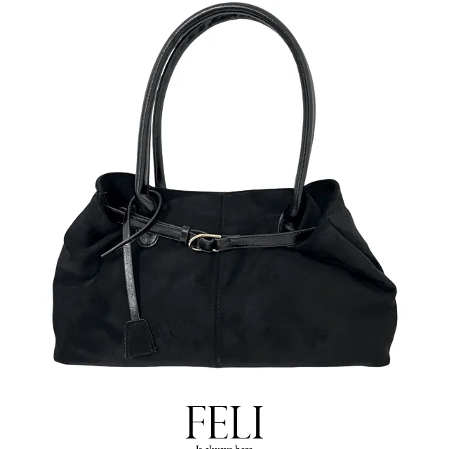 [ 아이패드수납 ! 클래식 🤎 ] 스웨이드 벨트 핸들 토트백 숄더백 연말룩 하객룩 드뮤어룩 가방