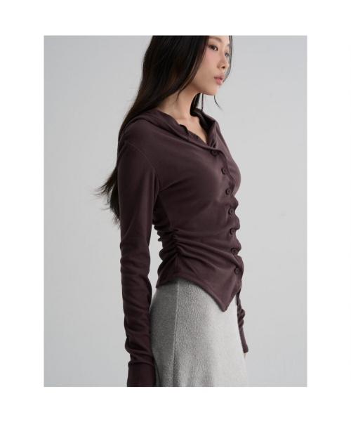 후드 셔링 카디건  브라운