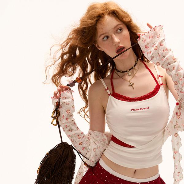Cut-out Red Layered Lace Tank Top