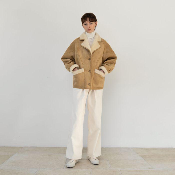 shearling collar mustang jacket (beige)