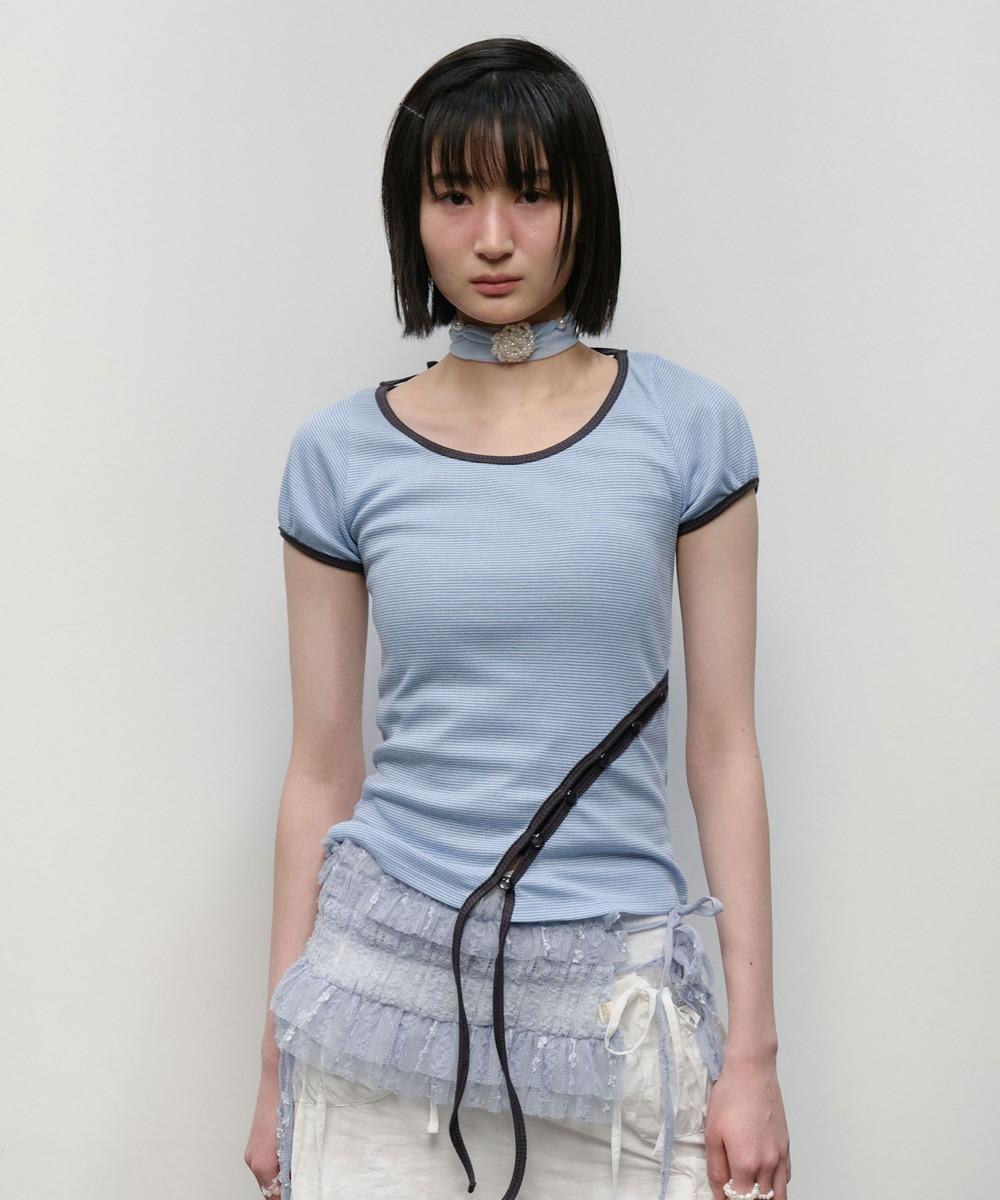 Color Blocked Strap Button Top [Sky Blue]