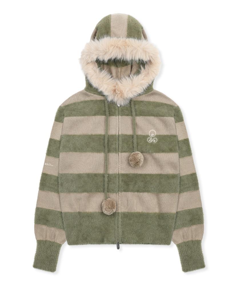 WXK021 탄포포 모헤어 니트 후드 집업 (KHAKI)