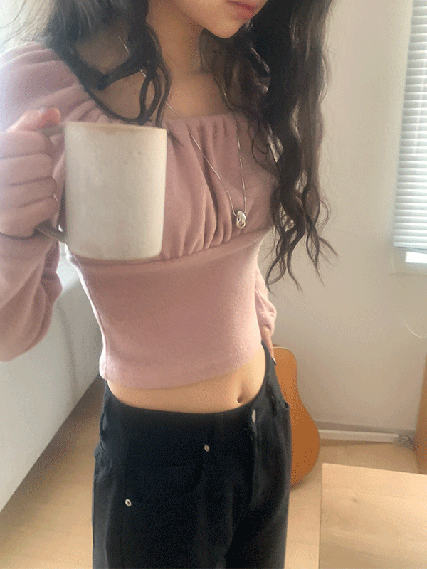 나이니 핑키볼 기모 셔링 긴팔 티셔츠