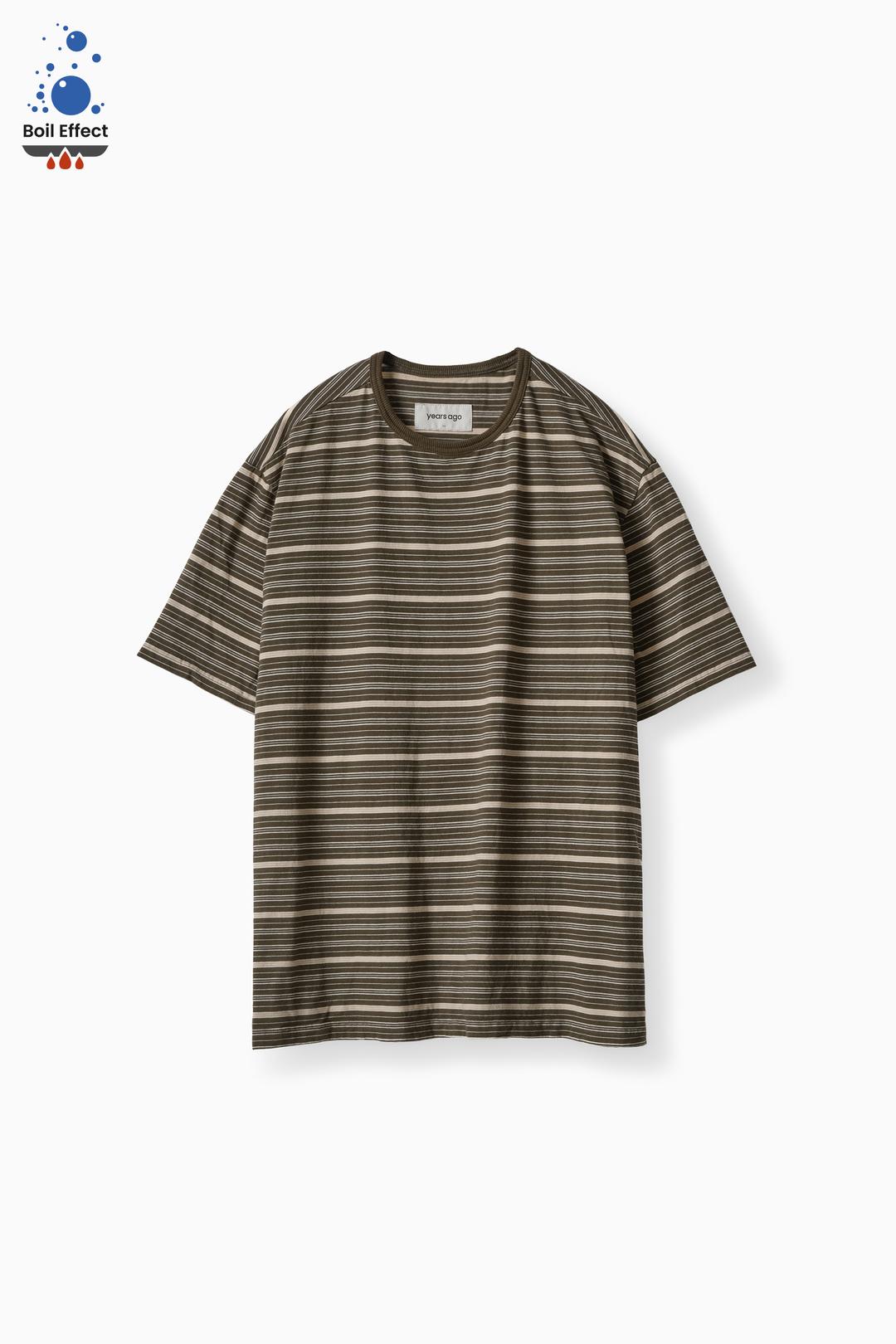 KHAKI/BEIGE STRIPE BOIL EFFECT KUVAIKA BASQUE TEE V.3 (ECP GARMENT PROCESS)