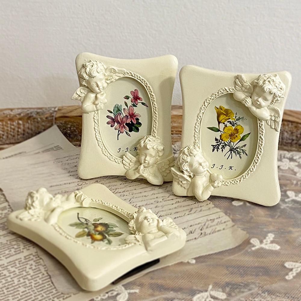 미니 천사 액자 아이보리 탁상용 사각 타원